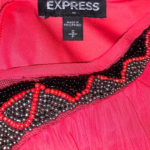 EXPRESS: Beaded V-Neck Trapeze Dress in Salmon - Size Small - Picture 9 of 13